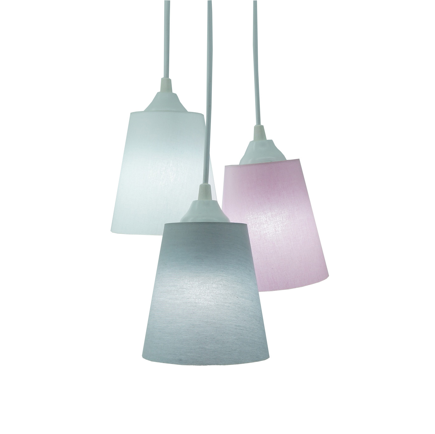 Lustre Pendente Luminária Cacho Tecidos Cinza, Rosa e Branco