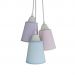 Lustre Pendente Luminária Cacho Tecidos Listrados Rosa, Azul e Lilás