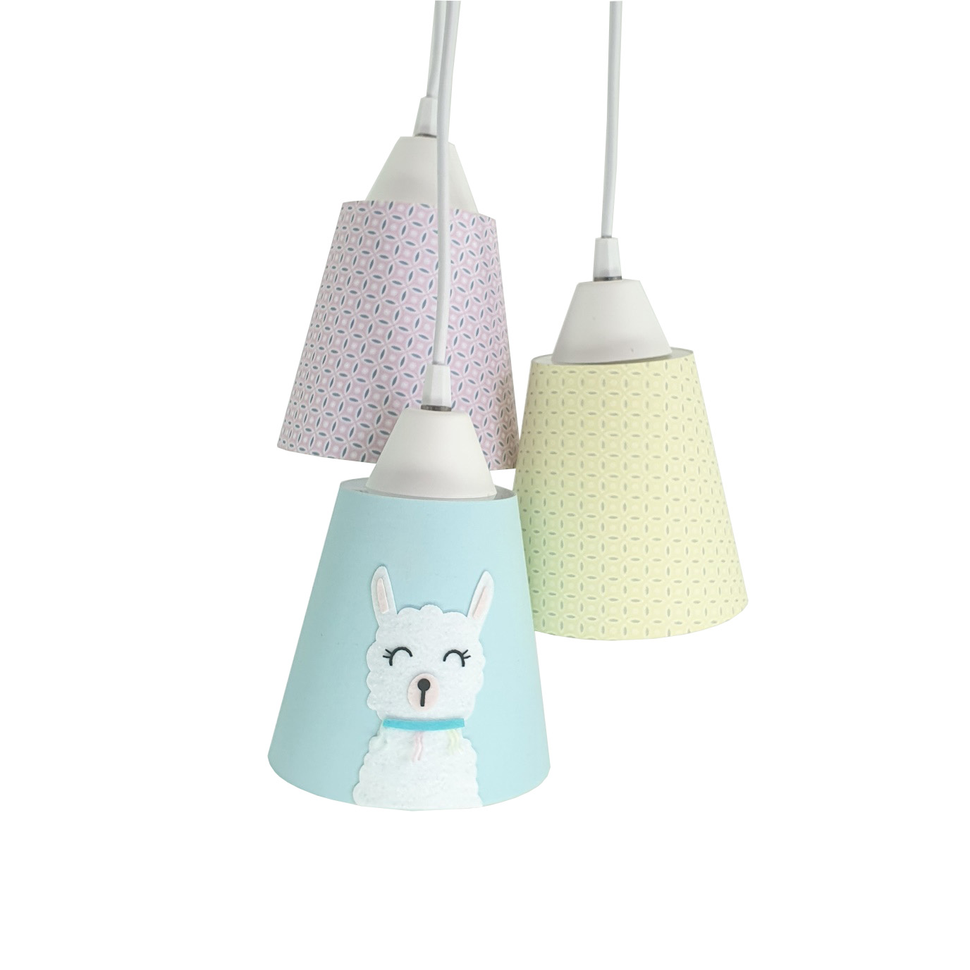 Lustre Pendente Luminária Lhama Rosa, Amarelo e Verde Claro