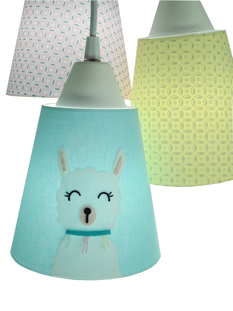 Lustre Pendente Luminária Lhama Rosa, Amarelo e Verde Claro