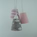 Lustre Pendente Luminária Nuvens e Chevron Cinza e Rosa