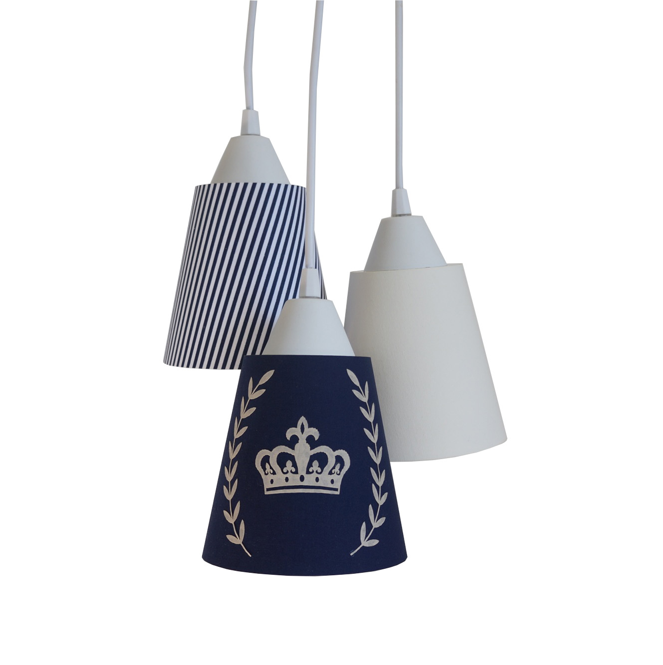 Lustre Pendente Luminária Quarto Bebê Coroa Bege e Azul Marinho