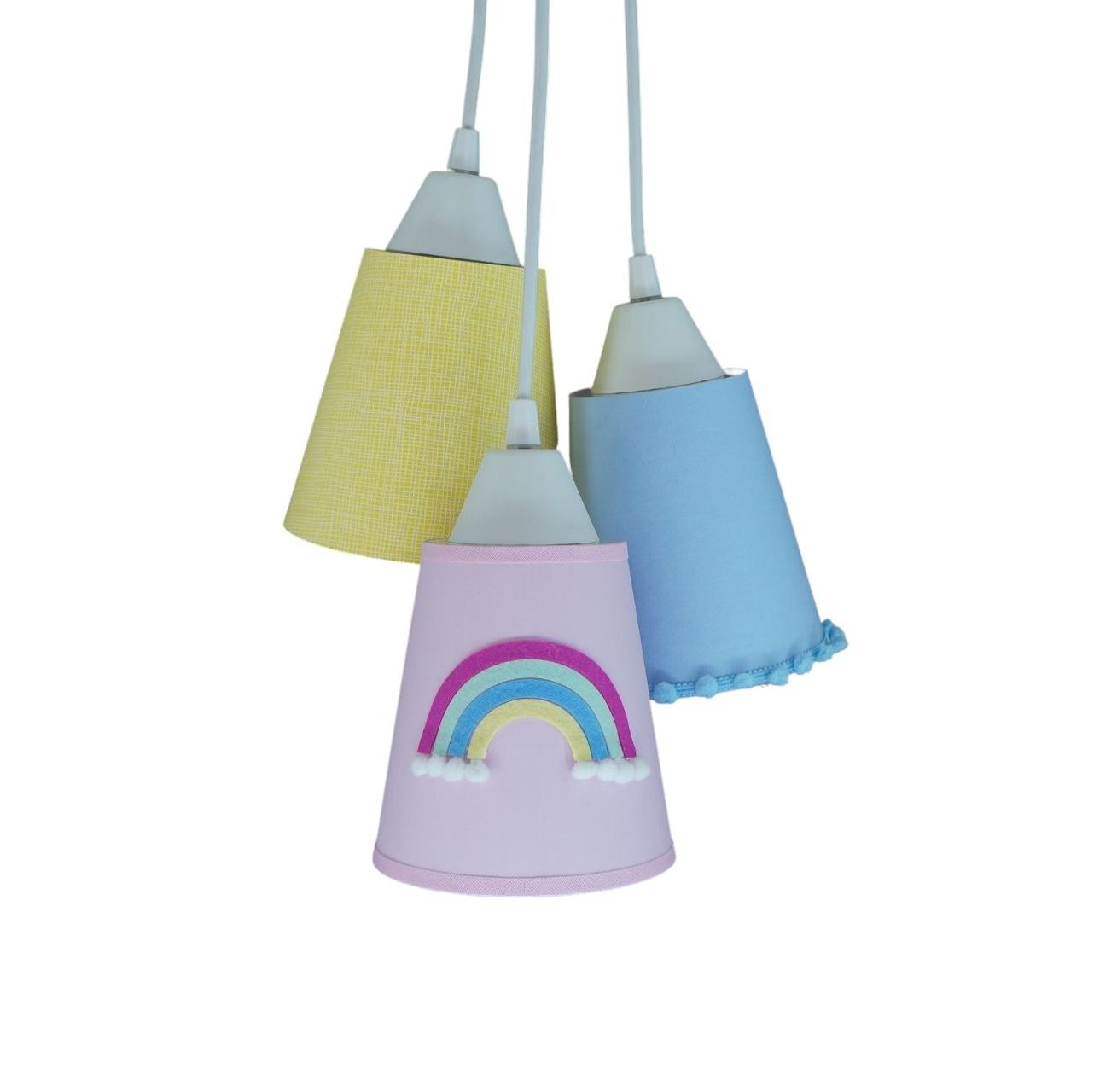 Lustre Pendente Luminária Quarto Bebê Tecidos Cacho Arco Íris