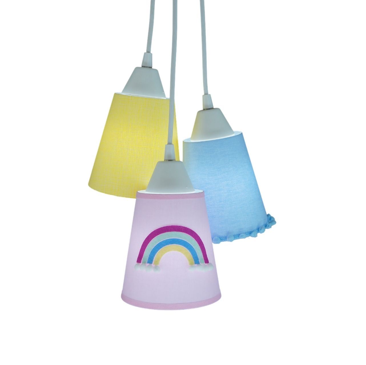 Lustre Pendente Luminária Quarto Bebê Tecidos Cacho Arco Íris