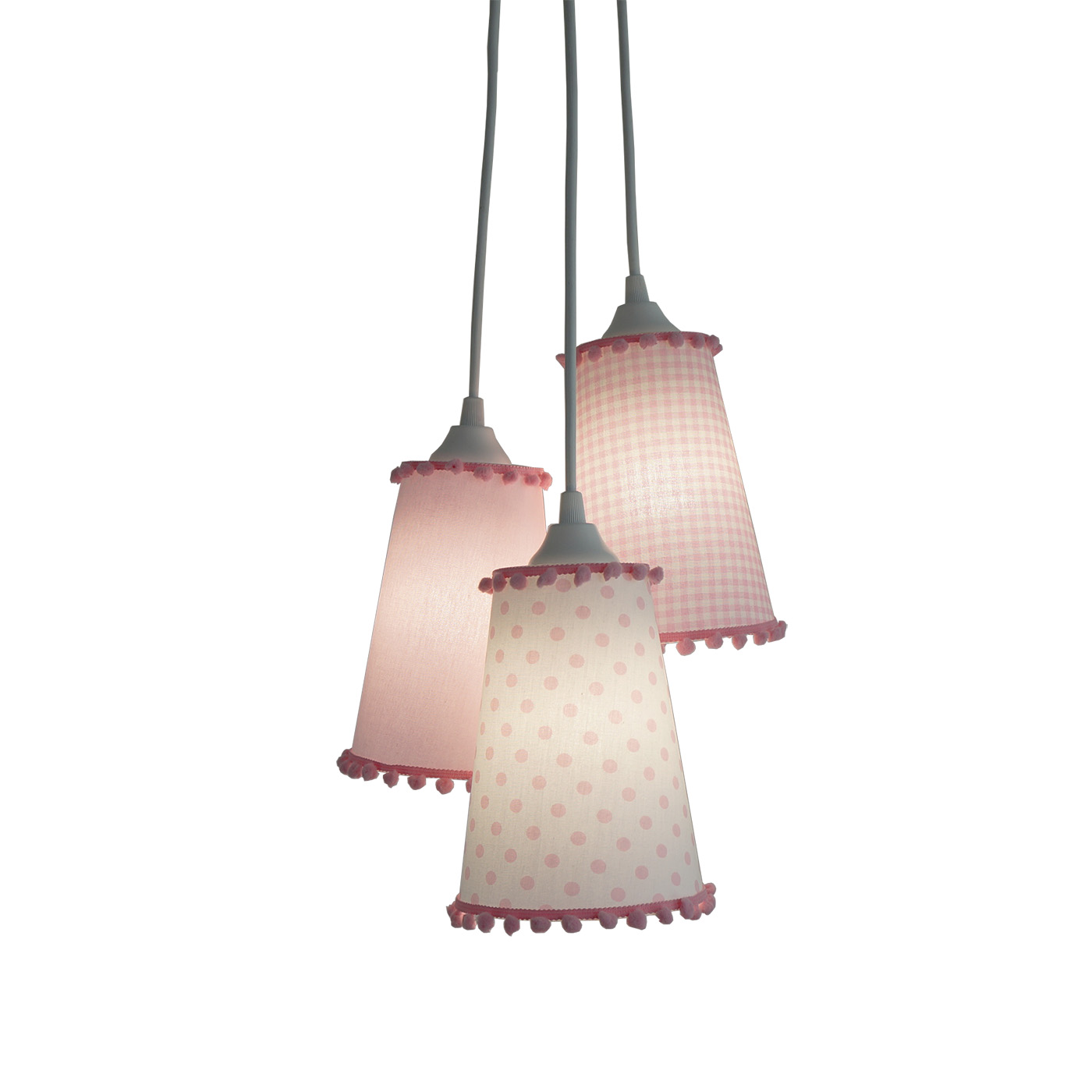 Lustre Pendente Luminária Quarto de Menina Rosa e Branco com Pompom