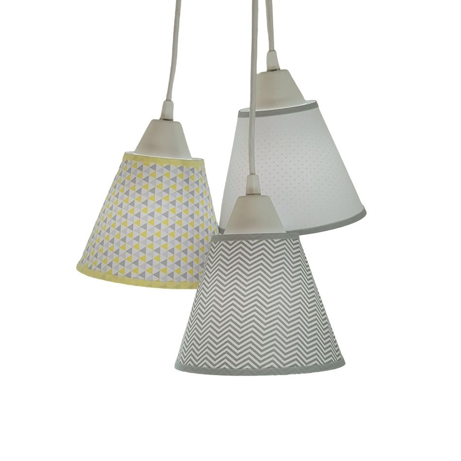 Lustre Pendente Luminária Revestida Estampas Geométricas em Tons de Amarelo e Cinza