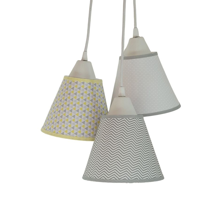 Lustre Pendente Luminária Revestida Estampas Geométricas em Tons de Amarelo e Cinza