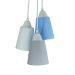 Lustre Pendente Luminária Revestida com Tecido Tons de Azul, Cinza e Branco