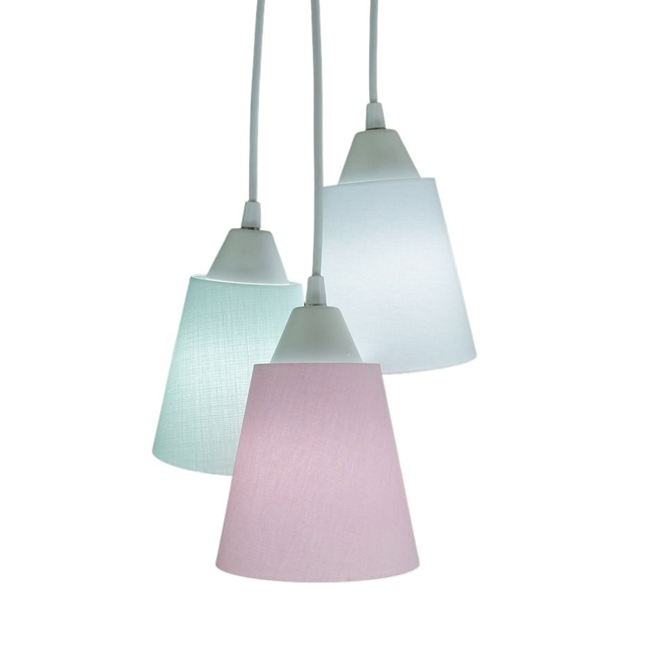 Lustre Pendente Luminária Revestida com Tecido Tons de Verde, Rosa e Branco