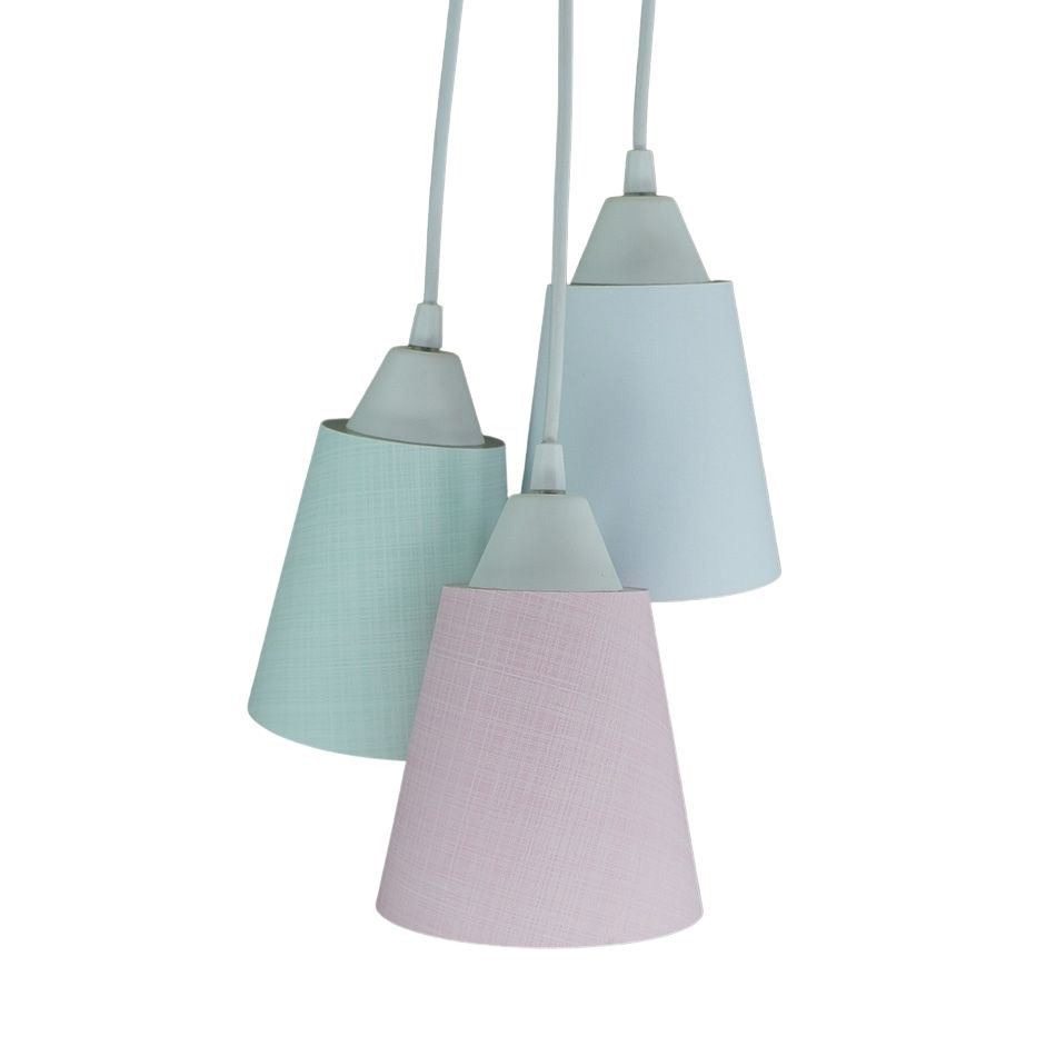 Lustre Pendente Luminária Revestida com Tecido Tons de Verde, Rosa e Branco