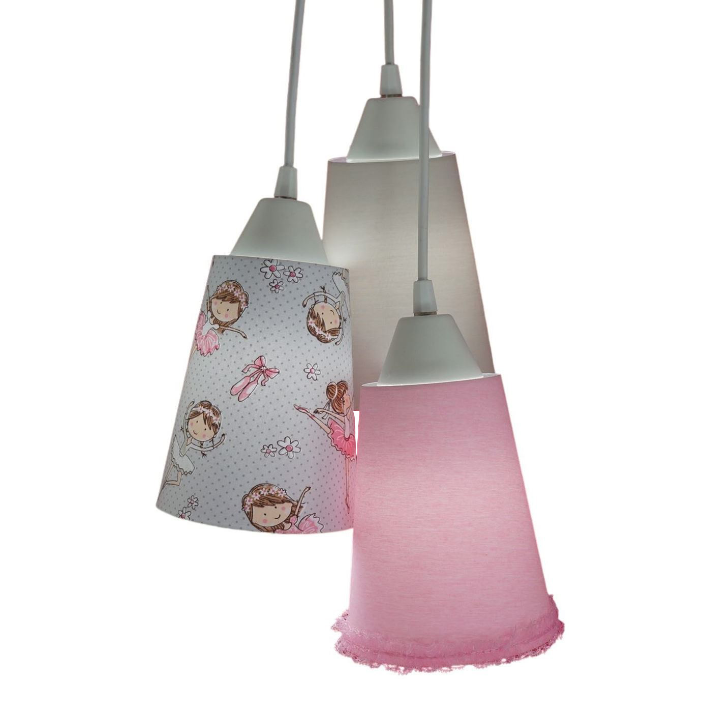 Lustre Pendente Luminária Tecido Bailarina e Frufru Rosa e Cinza