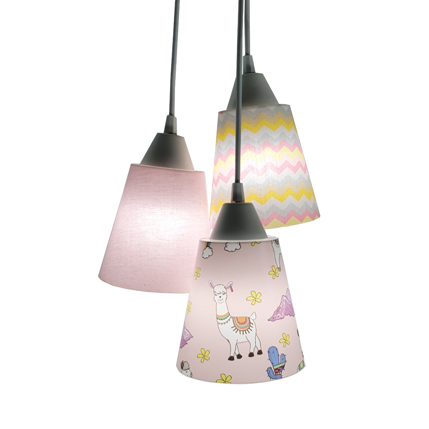 Lustre Pendente Luminária Tecido Lhama Cor de Rosa