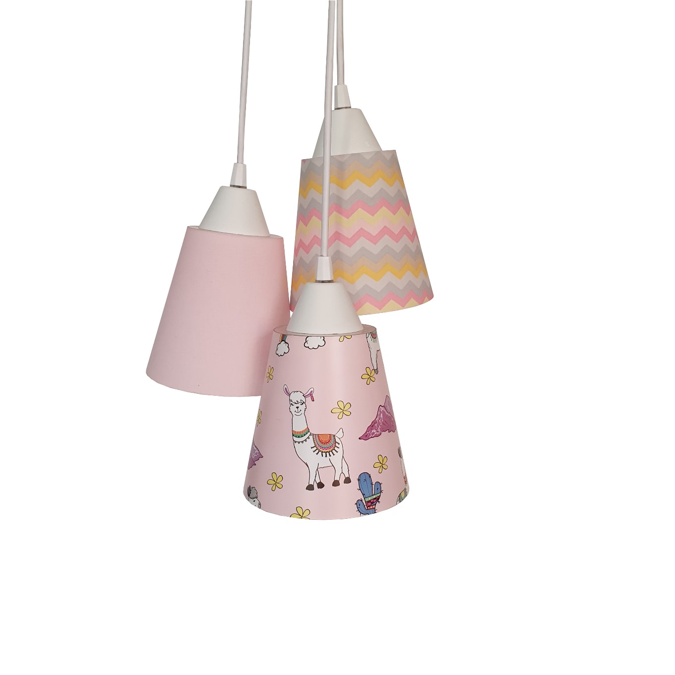Lustre Pendente Luminária Tecido Lhama Cor de Rosa