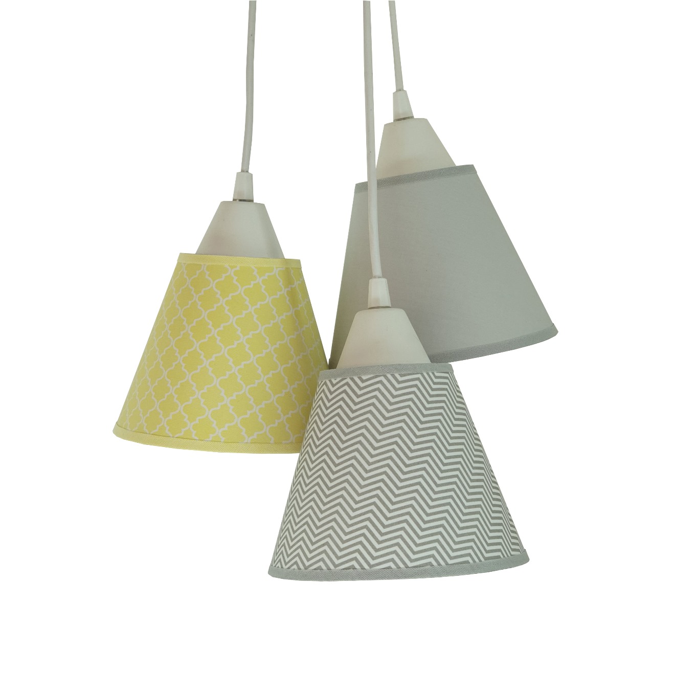 Lustre Pendente Luminária Tecido Mini Chevron Tons de Cinza e Amarelo