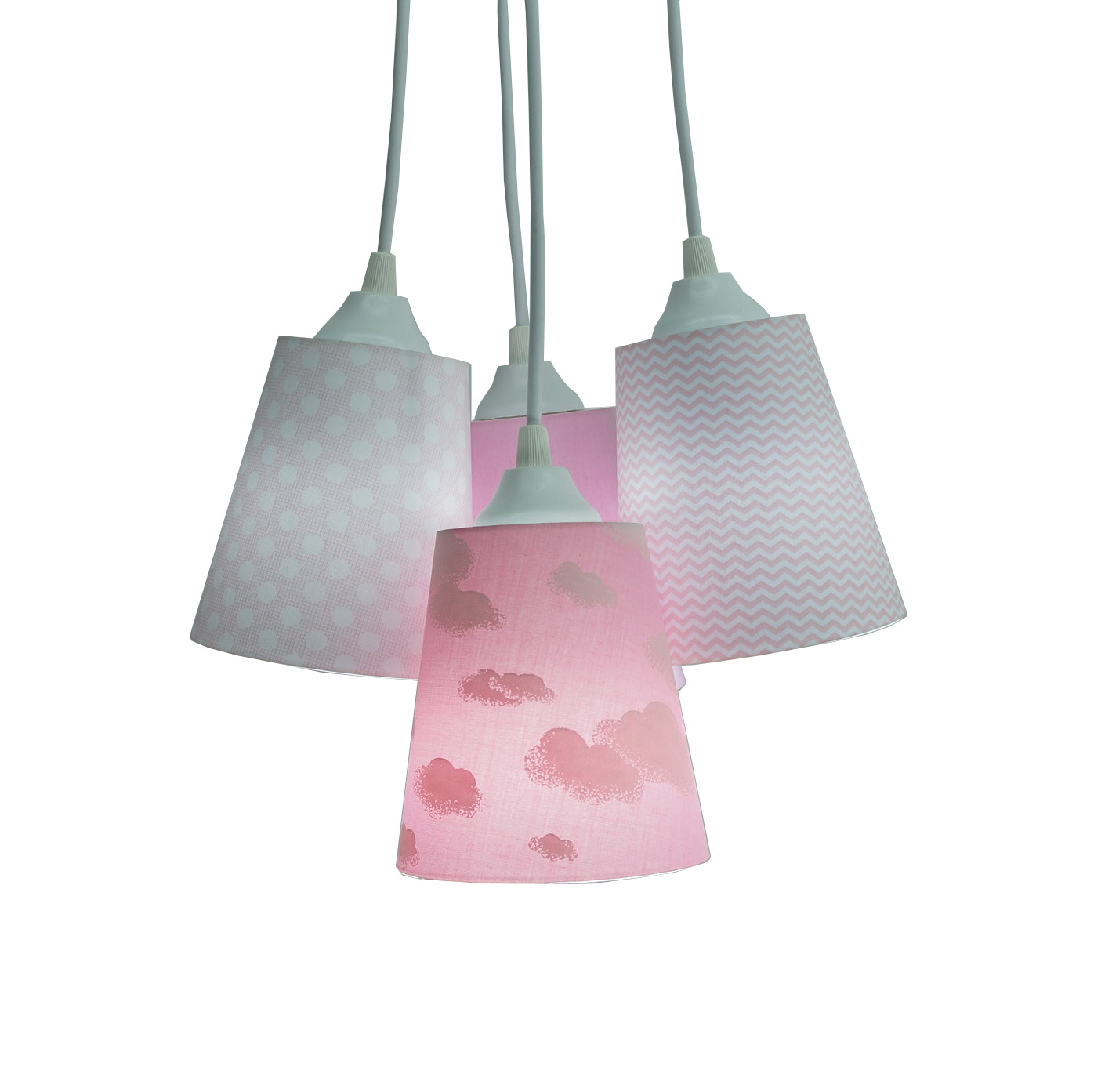 Lustre Pendente Luminária Tecido Nuvens Tons De Rosa E Branco