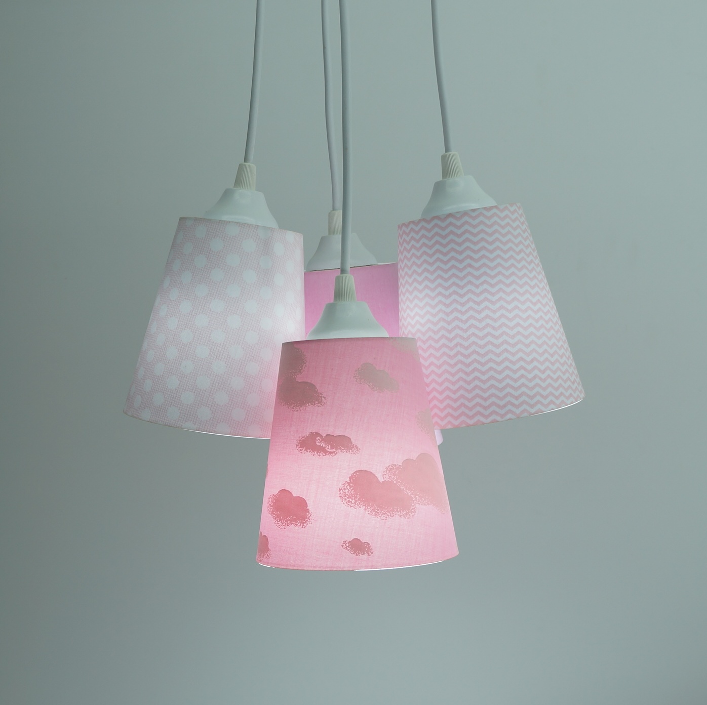 Lustre Pendente Luminária Tecido Nuvens Tons De Rosa E Branco