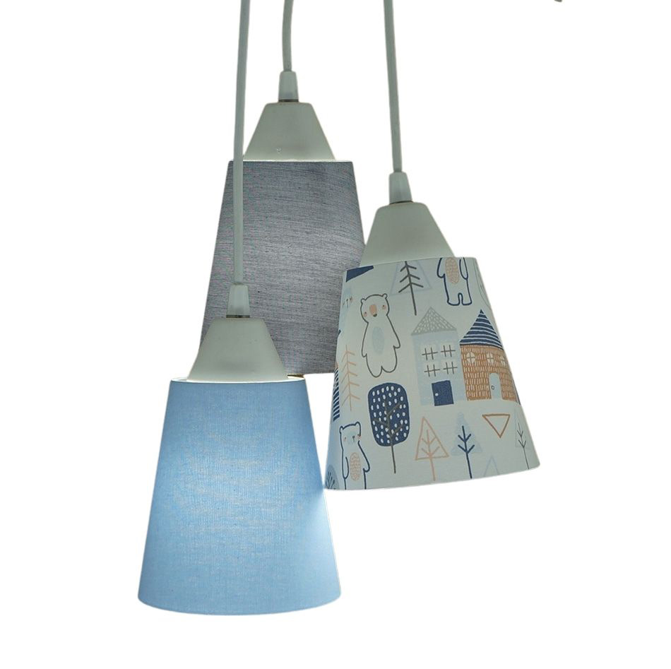 Lustre Pendente Luminária Tecido Quarto de Bebê Nórdico Tons de Azul, Cinza e Branco