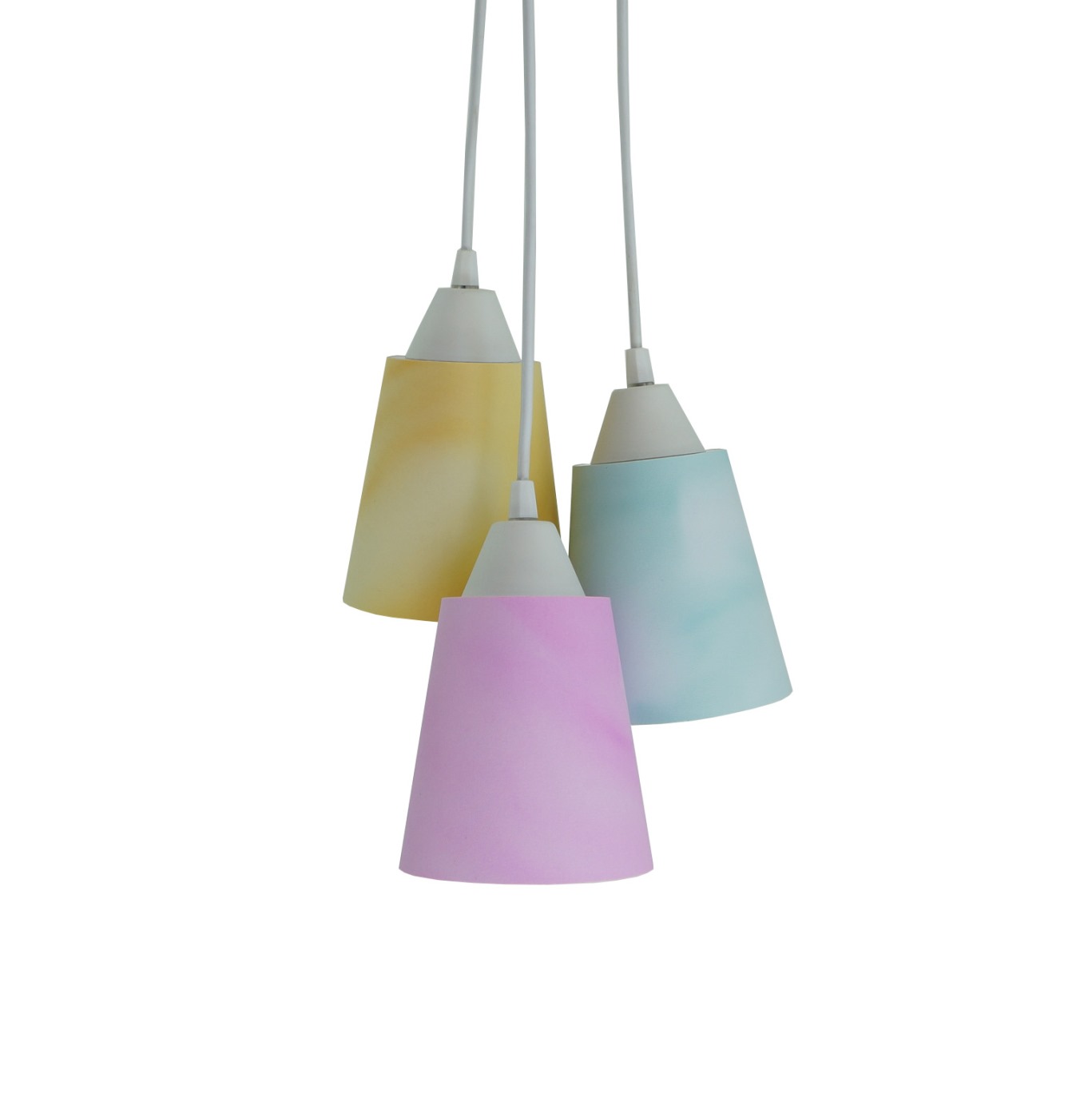 Lustre Pendente Luminária Tecidos Aquarelados Amarelo, Rosa e Verde Claro