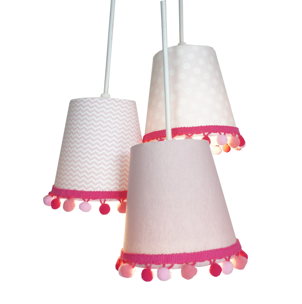 Lustre Pendente Menina Cacho Pompom Tons de Rosa