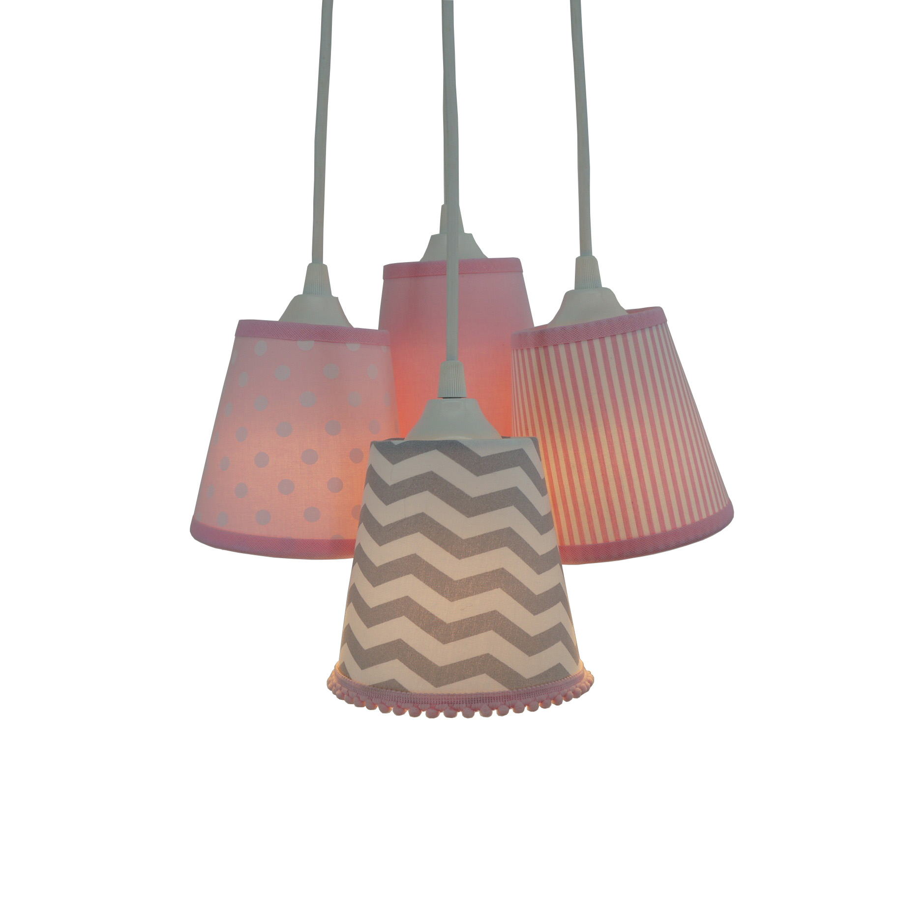 Lustre Pendente Menina Chevron e Pompom Cinza e Rosa
