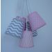 Lustre Pendente Menina Tecido Chevron Cinza e Tons de Rosa