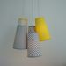 Lustre Pendente Mix de Tecidos Cinza e Amarelo