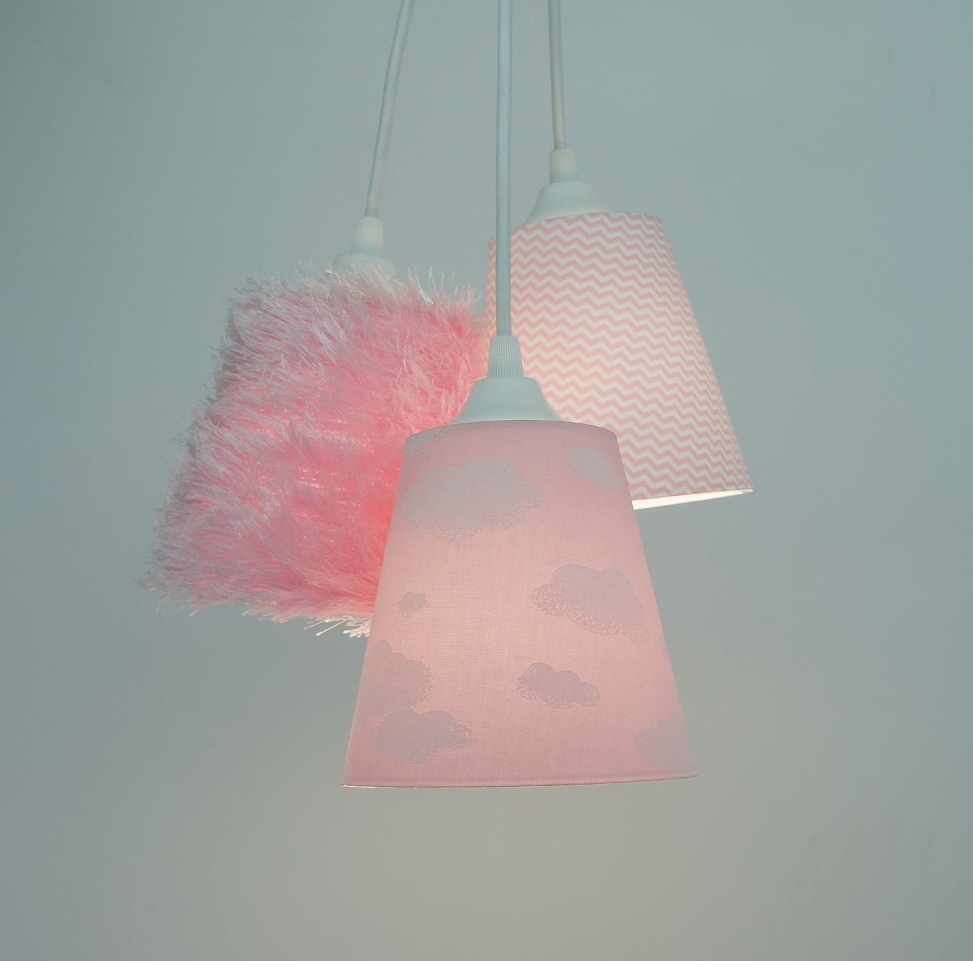 Lustre Pendente Nuvens Rosa, Chevron e Frufru
