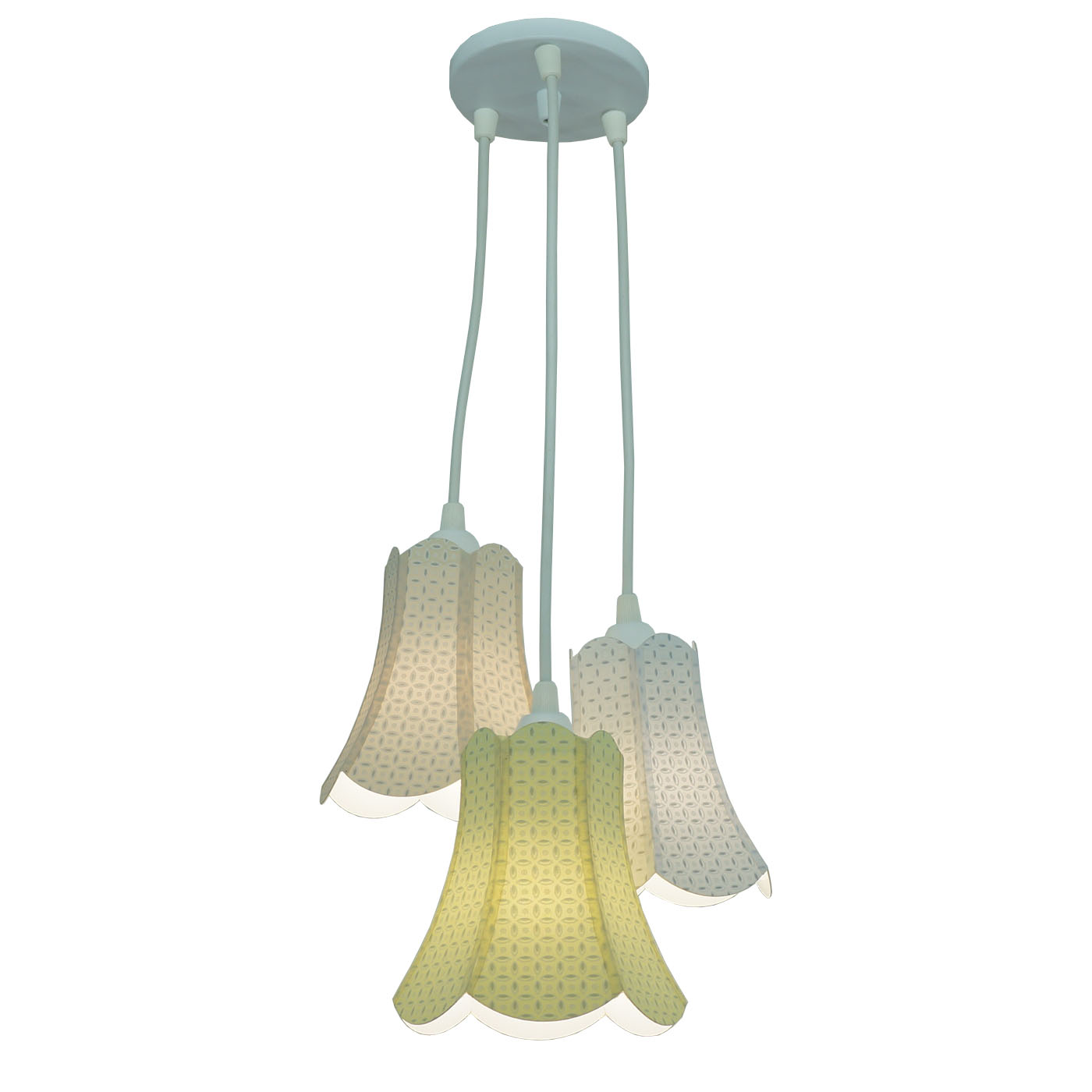 Lustre Pendente Paris Arabescos Branco, Bege e Amarelo