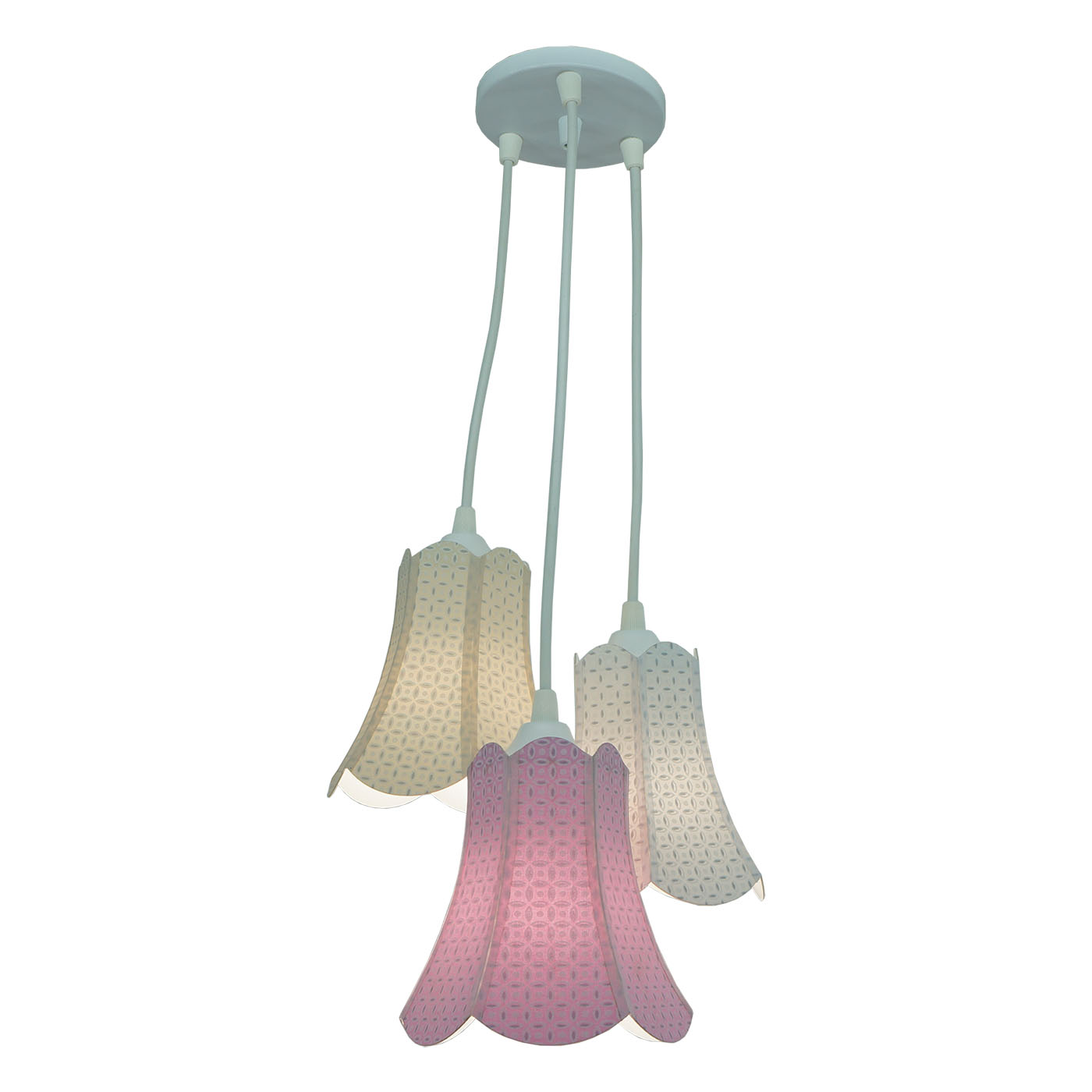 Lustre Pendente Paris Arabescos Branco, Bege e Rosa