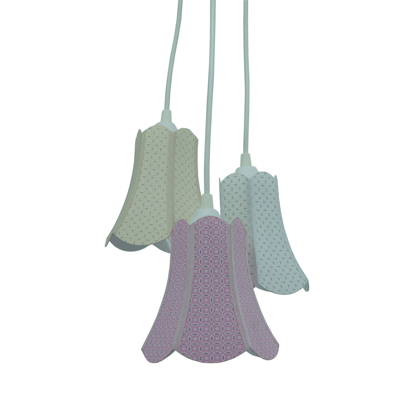 Lustre Pendente Paris Arabescos Branco, Bege e Rosa