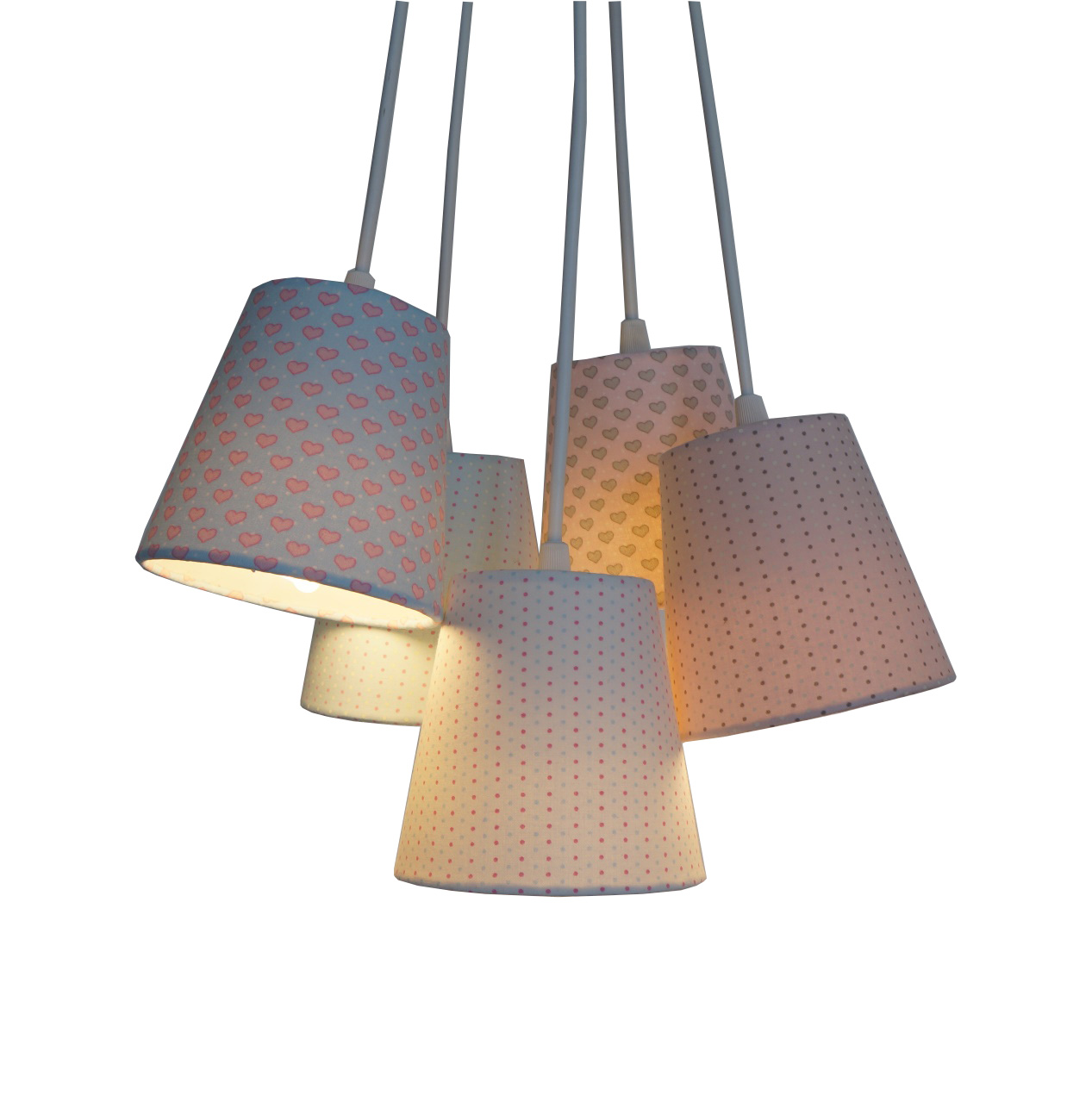 Lustre Pendente Poás e Corações Rosa e Azul