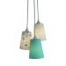 Lustre Pendente Poás e Triângulos 3 Cúpulas Verde e Rosa