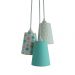 Lustre Pendente Poás e Triângulos 3 Cúpulas Verde e Rosa