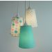 Lustre Pendente Poás e Triângulos 3 Cúpulas Verde e Rosa