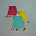 Lustre Pendente Quarto Infantil 3 Cores e Pompons Coloridos