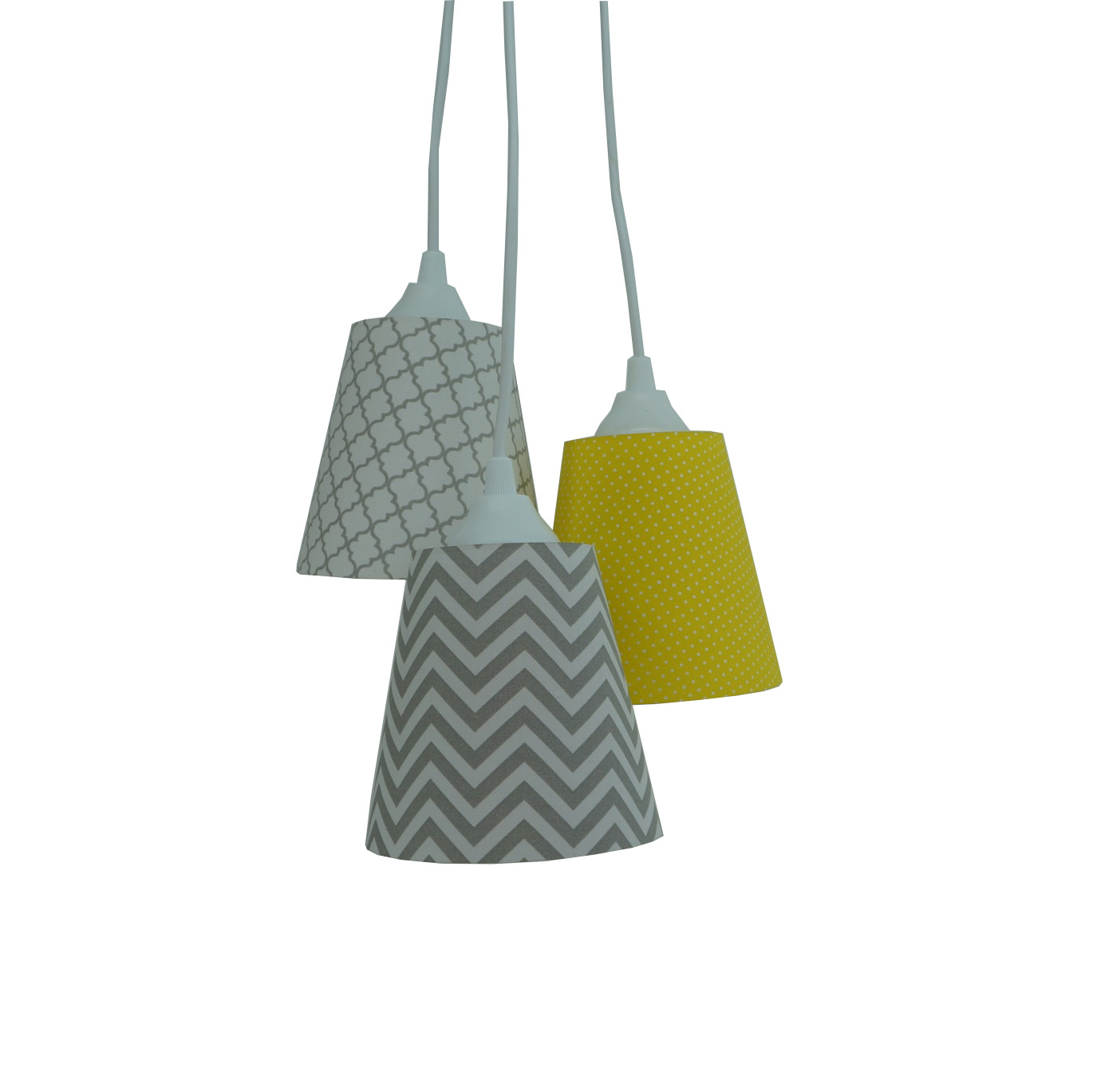 Lustre Pendente Quarto de Bebê Chevron Amarelo e Cinza