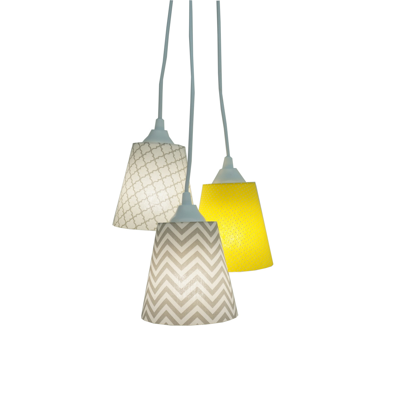 Lustre Pendente Quarto de Bebê Chevron Amarelo e Cinza