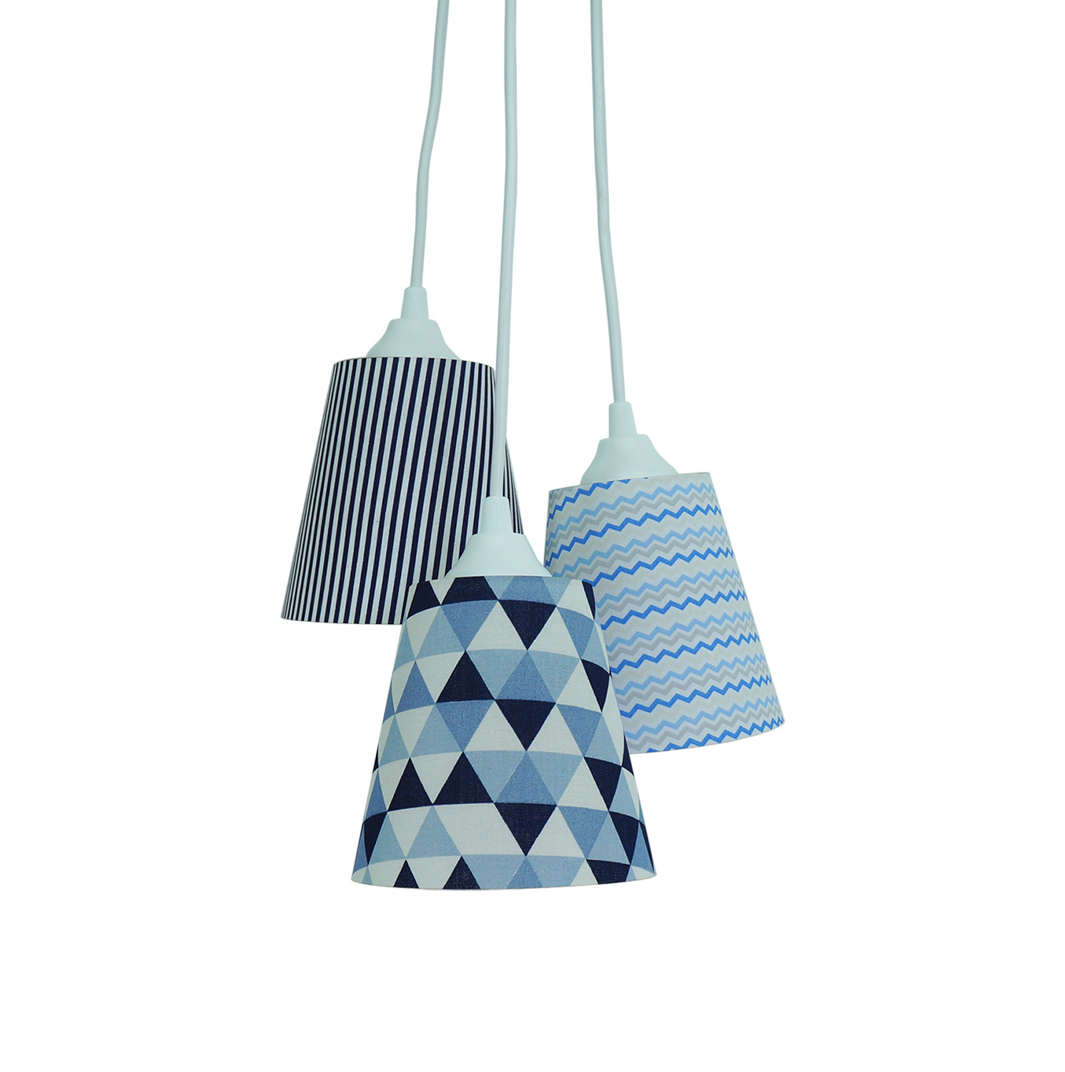 Lustre Pendente Quarto de Bebê Geométrico Azul e Branco