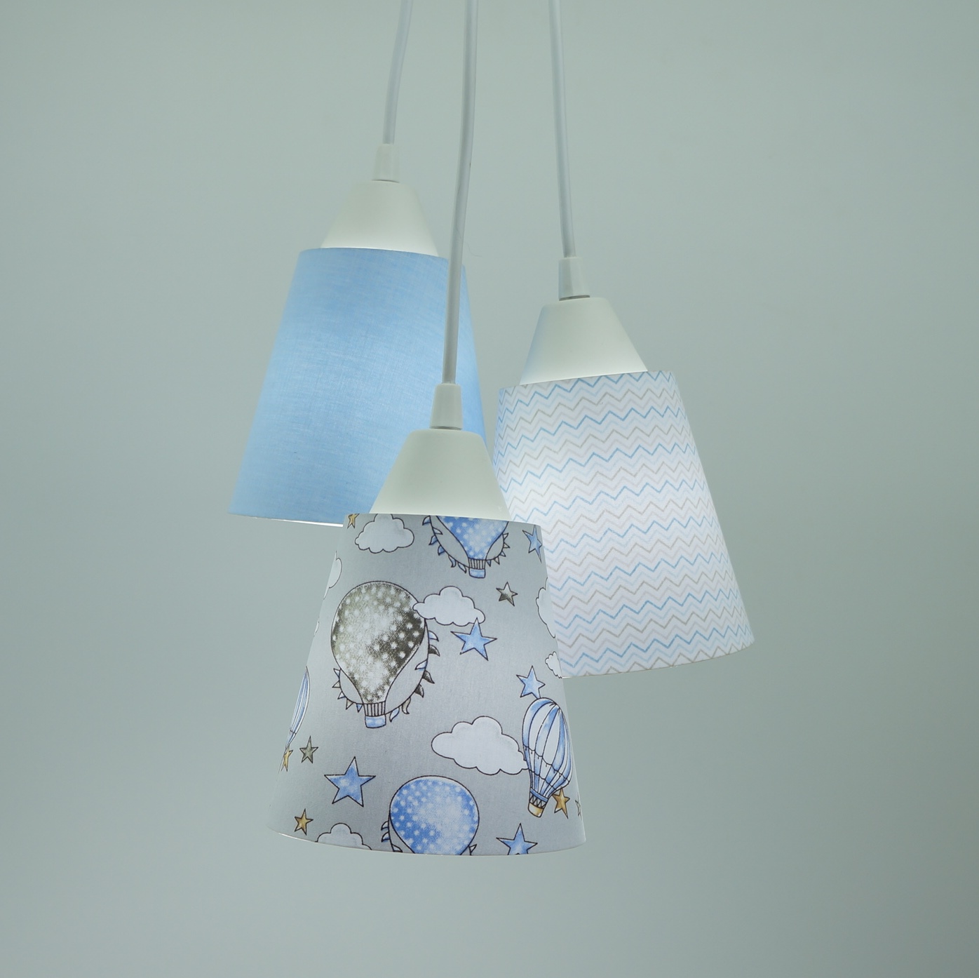 Lustre Pendente Quarto de Bebê Tecido Balão Tons de Azul e Cinza