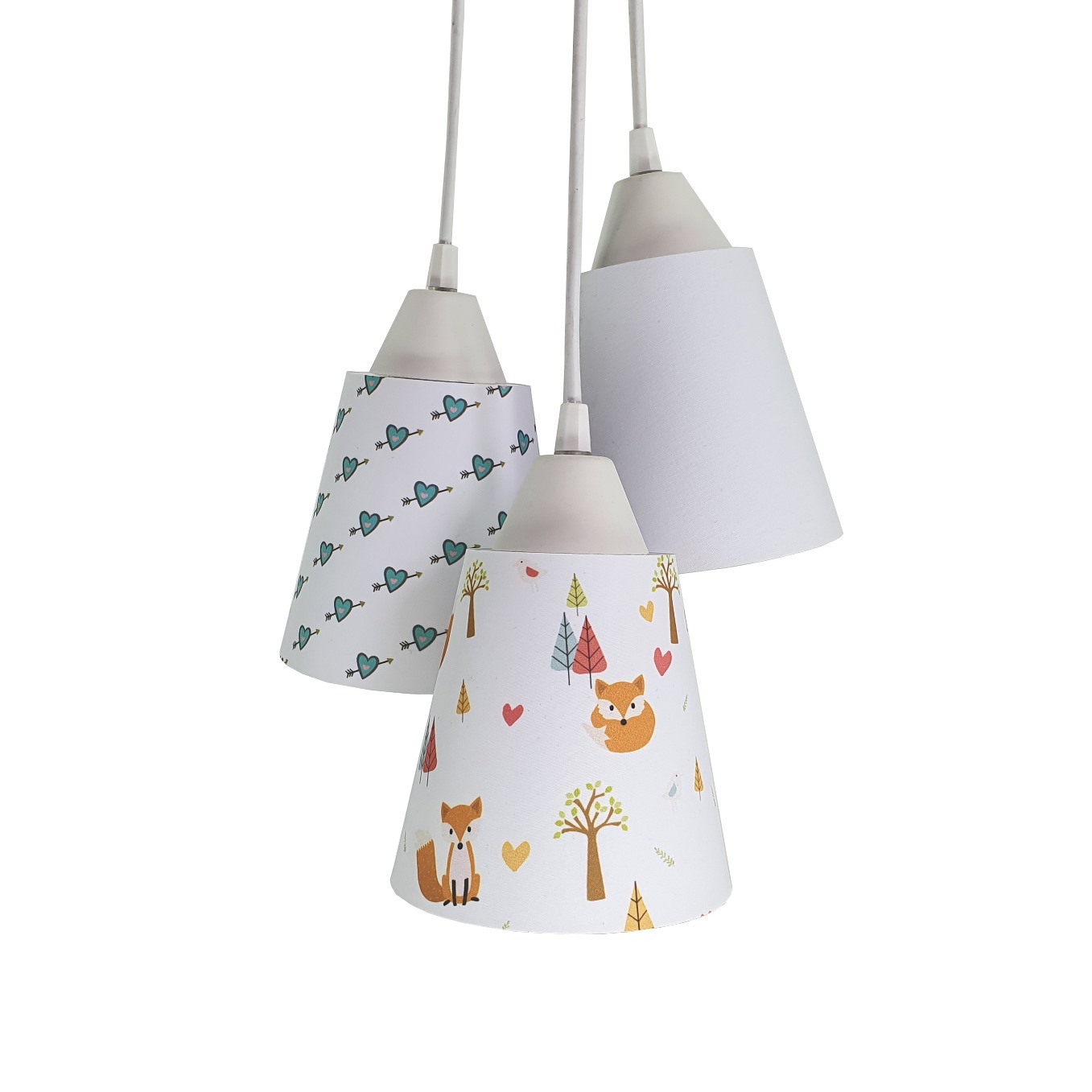 Lustre Pendente Quarto de Bebê Tecido Raposinha e Corações