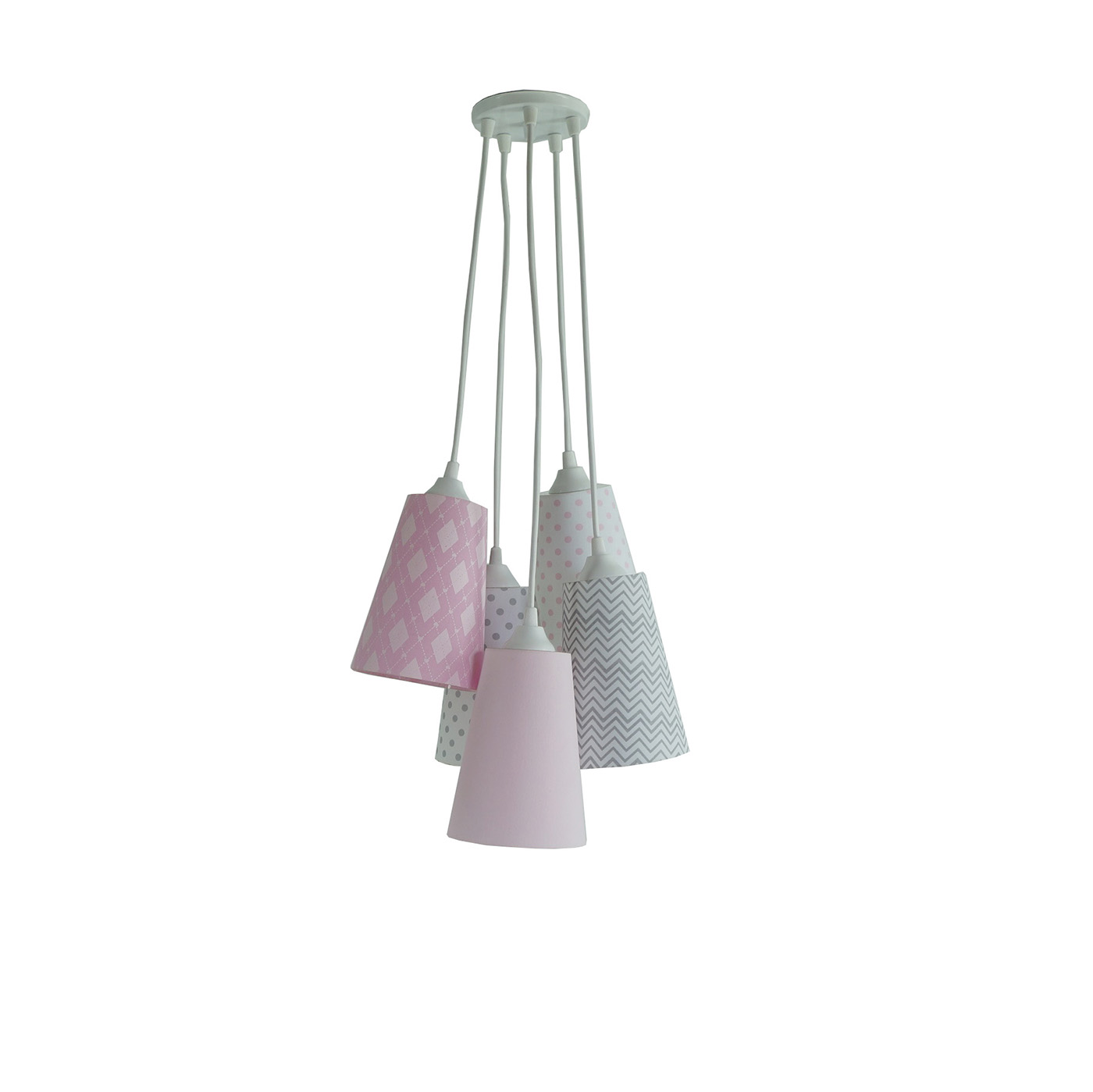 Lustre Pendente Quarto de Menina Rosa e Cinza