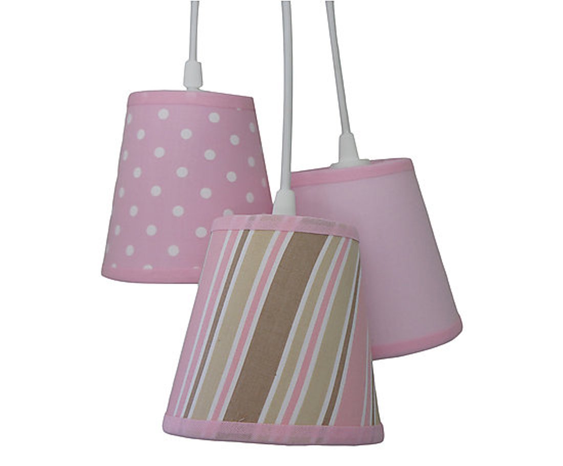 Lustre Pendente Tecido Poá e Listras Menina Rosa e Bege