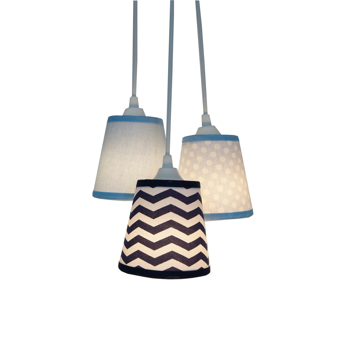 Lustre Pendente Triplo Bebê Chevron Azul Marinho