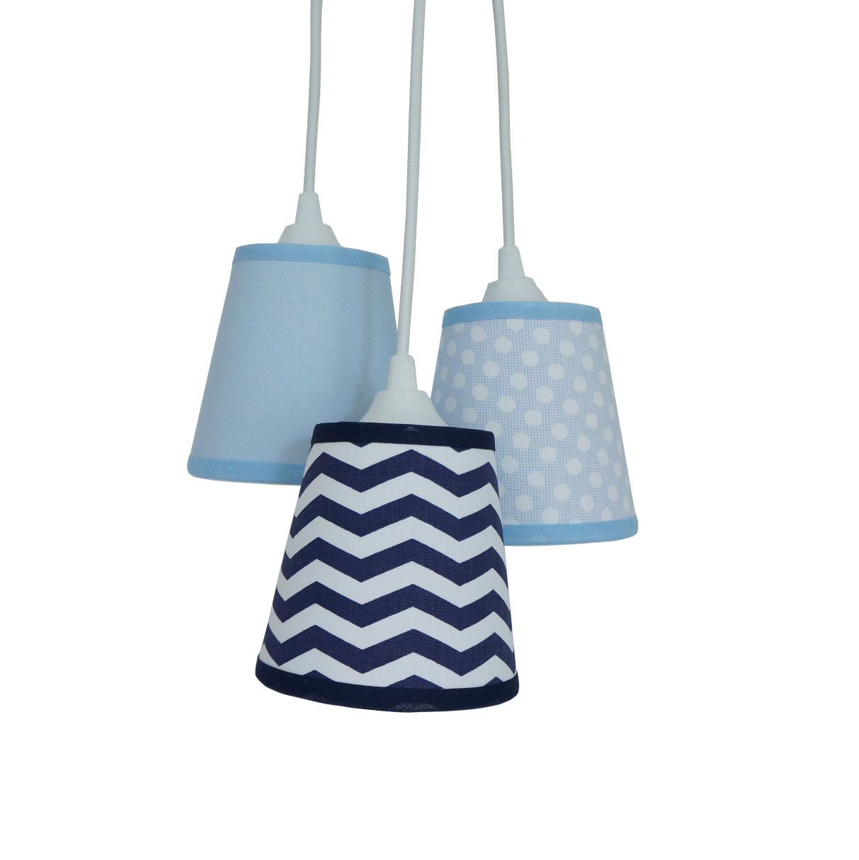 Lustre Pendente Triplo Bebê Chevron Azul Marinho
