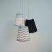 Lustre Pendente Triplo Bebê Chevron Cinza, Azul Marinho e Pied Poule Azul