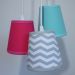 Lustre Pendente Triplo Bebê Chevron Cinza, Pink e Tiffany