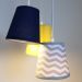 Lustre Pendente Triplo Cacho Chevron Amarelo e Azul
