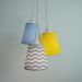 Lustre Pendente Triplo Chevron Cinza, Azul Bebê e Amarelo