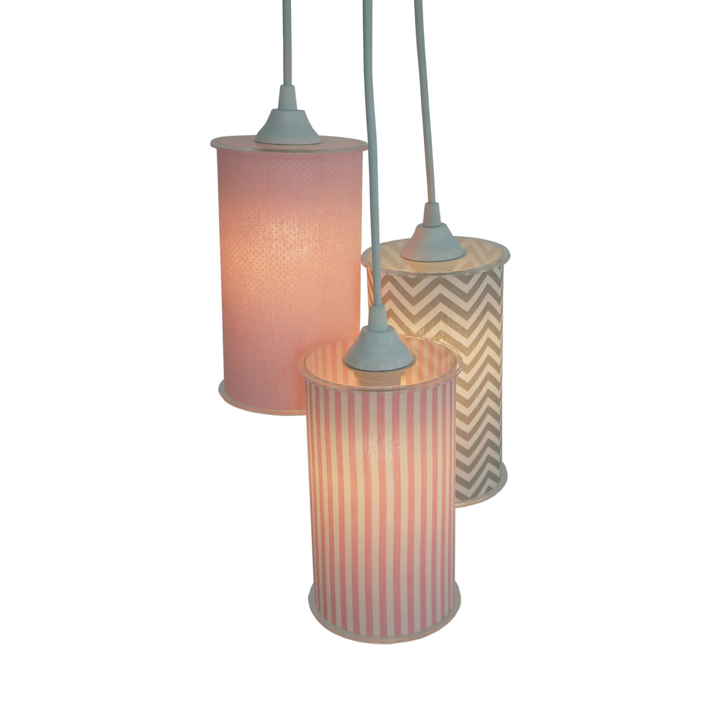 Lustre Pendente Triplo Crie Casa Chevron Cinza e Rosa