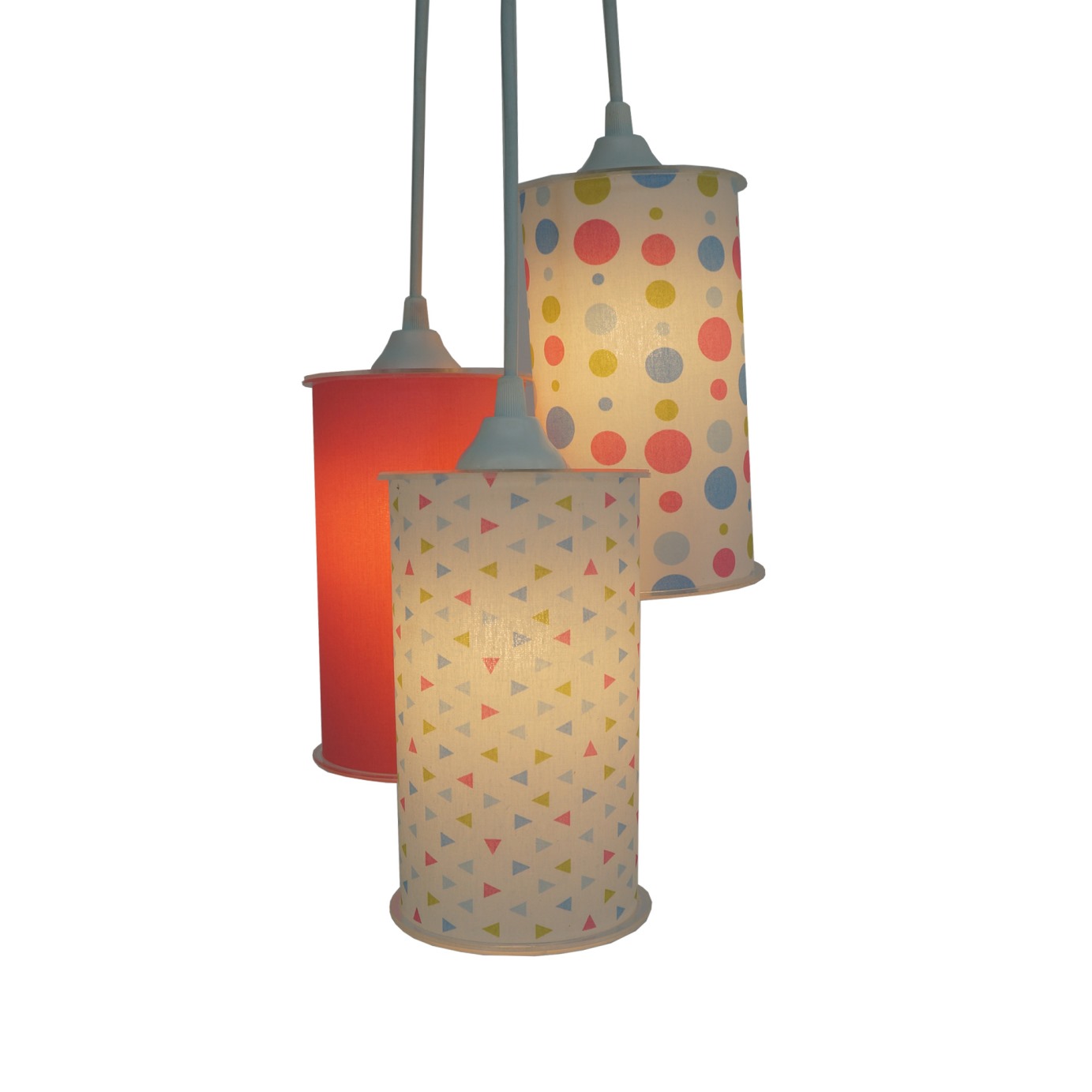 Lustre Pendente Triplo Crie Casa Poás e Triângulos Tons de Rosa